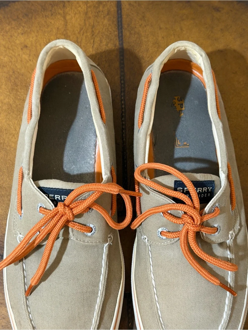 MEN’S SPERRY TOP SIDER SHOES SIZE 10.5 STYLE # 10771188 IN TAN WHITE ORANGE